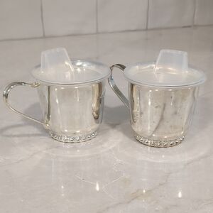 Great Baby Gift - Elegant Silver-Plated Baby Trainer Cups with Lids